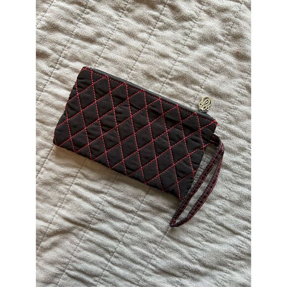 Vera Bradley Silk Small Black & Red Quilted Purse Clutch Makeup Pouch Wristlet - Picture 2 of 9